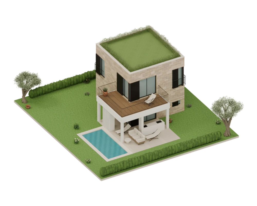 Exterior model study of Site II Villa A1