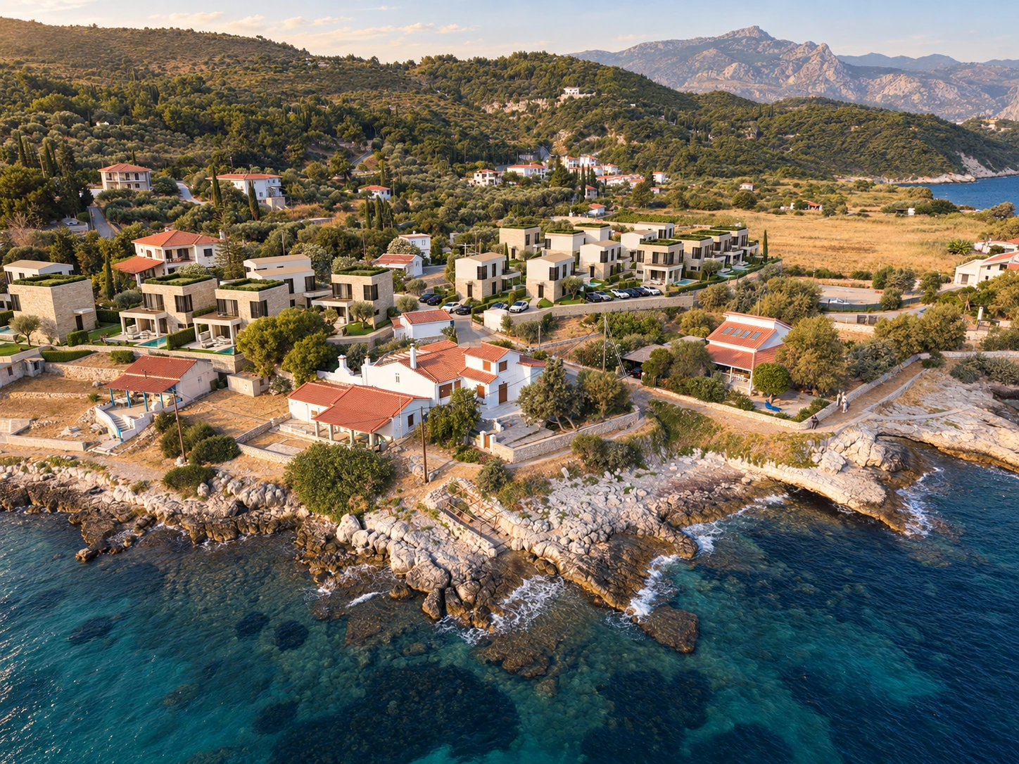 3D visualisation of the Sun & Sea developments beside the rocky Samos coastline and turquoise Aegean